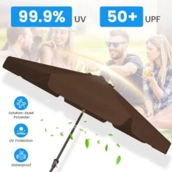 11 Ft. Steel Market Crank Outdoor Patio Umbrella In Brown -Jearey jearey market umbrellas cbzzs 11 bn 1f 1000