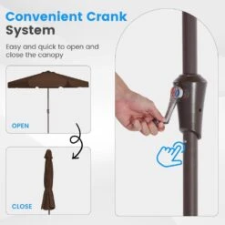 11 Ft. Steel Market Crank Outdoor Patio Umbrella In Brown -Jearey jearey market umbrellas cbzzs 11 bn 4f 1000