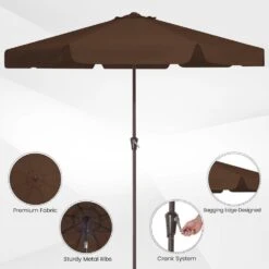 11 Ft. Steel Market Crank Outdoor Patio Umbrella In Brown -Jearey jearey market umbrellas cbzzs 11 bn c3 1000