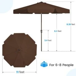 11 Ft. Steel Market Crank Outdoor Patio Umbrella In Brown -Jearey jearey market umbrellas cbzzs 11 bn fa 1000