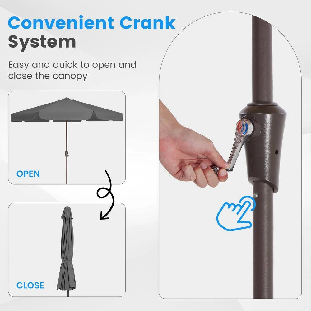 11 Ft. Steel Market Crank Outdoor Patio Umbrella In Gray 5 11 Ft. Steel Market Crank Outdoor Patio Umbrella In Gray - Image 5