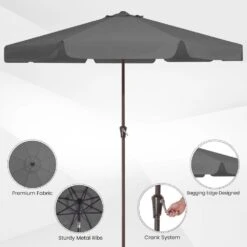 11 Ft. Steel Market Crank Outdoor Patio Umbrella In Gray 10 11 Ft. Steel Market Crank Outdoor Patio Umbrella In Gray -Jearey jearey market umbrellas cbzzs 11 gy c3 1000