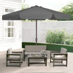 11 Ft. Steel Market Crank Outdoor Patio Umbrella In Gray 8 11 Ft. Steel Market Crank Outdoor Patio Umbrella In Gray -Jearey jearey market umbrellas cbzzs 11 gy e1 1000