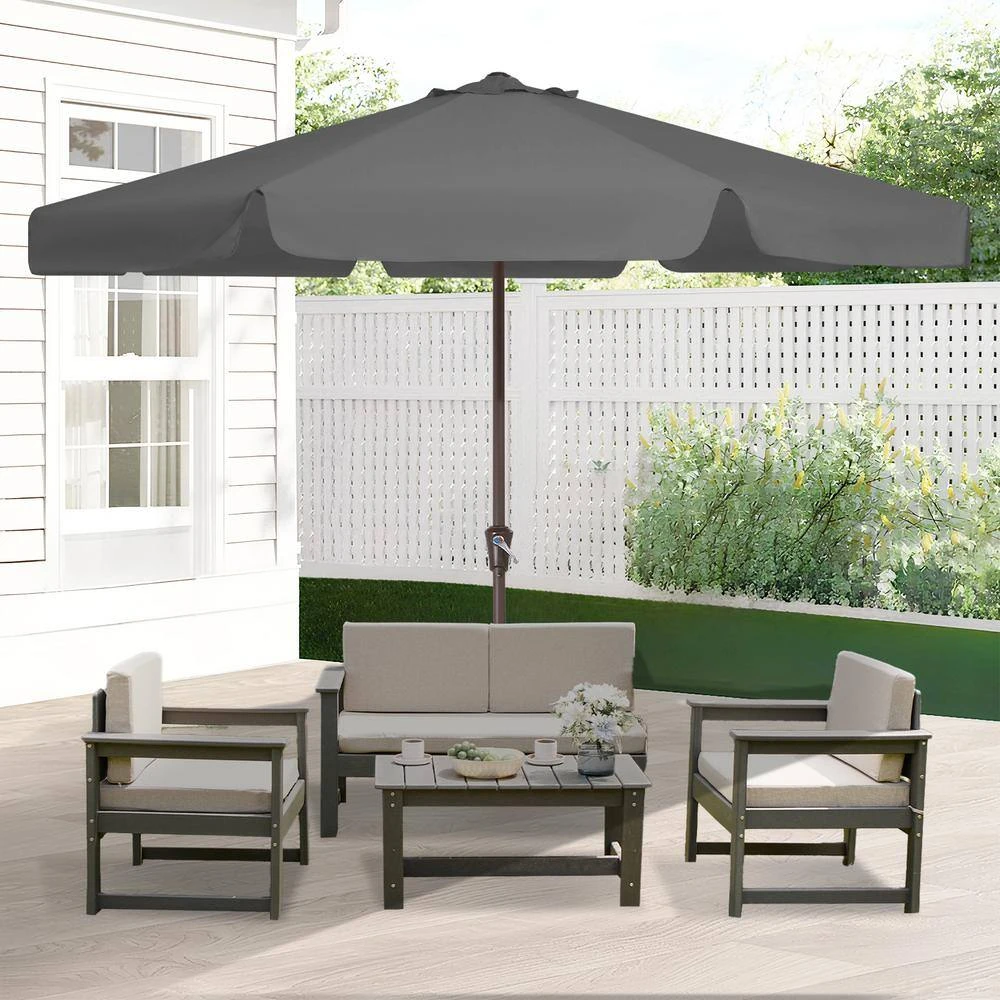 11 Ft. Steel Market Crank Outdoor Patio Umbrella In Gray 2 11 Ft. Steel Market Crank Outdoor Patio Umbrella In Gray - Image 2
