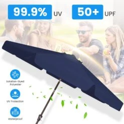 11 Ft. Steel Market Crank Outdoor Patio Umbrella In Navy -Jearey jearey market umbrellas cbzzs 11 nv 1f 1000