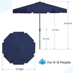 11 Ft. Steel Market Crank Outdoor Patio Umbrella In Navy -Jearey jearey market umbrellas cbzzs 11 nv fa 1000