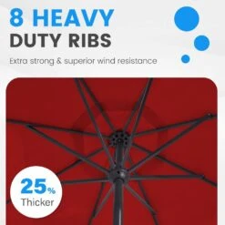 11 Ft. Steel Market Crank Outdoor Patio Umbrella In Red -Jearey jearey market umbrellas cbzzs 11 rd 44 1000
