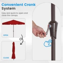 11 Ft. Steel Market Crank Outdoor Patio Umbrella In Red -Jearey jearey market umbrellas cbzzs 11 rd 4f 1000
