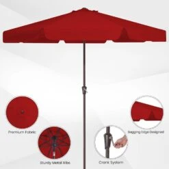 11 Ft. Steel Market Crank Outdoor Patio Umbrella In Red -Jearey jearey market umbrellas cbzzs 11 rd c3 1000