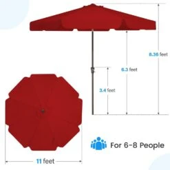 11 Ft. Steel Market Crank Outdoor Patio Umbrella In Red -Jearey jearey market umbrellas cbzzs 11 rd fa 1000
