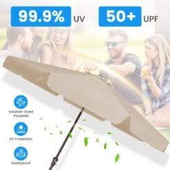 9 Ft. Steel Market Crank And Tilt Outdoor Patio Umbrella In Beige -Jearey jearey market umbrellas cbzzs 9 bg 44 1000