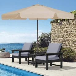 9 Ft. Steel Market Crank And Tilt Outdoor Patio Umbrella In Beige -Jearey jearey market umbrellas cbzzs 9 bg de 1000