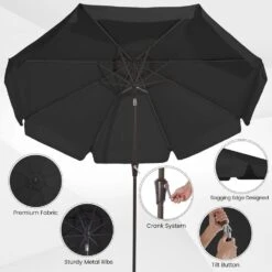 9 Ft. Steel Market Crank And Tilt Outdoor Patio Umbrella In Black -Jearey jearey market umbrellas cbzzs 9 bk c3 1000