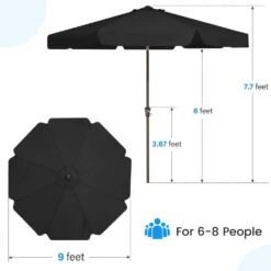 9 Ft. Steel Market Crank And Tilt Outdoor Patio Umbrella In Black -Jearey jearey market umbrellas cbzzs 9 bk fa 1000