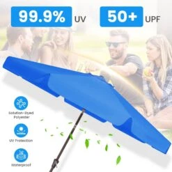 9 Ft. Steel Market Crank And Tilt Outdoor Patio Umbrella In Blue -Jearey jearey market umbrellas cbzzs 9 bu 44 1000