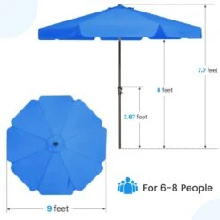 9 Ft. Steel Market Crank And Tilt Outdoor Patio Umbrella In Blue -Jearey jearey market umbrellas cbzzs 9 bu fa 1000