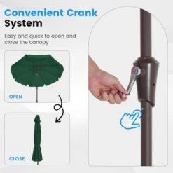 9 Ft. Steel Market Crank And Tilt Outdoor Patio Umbrella In Dark Green -Jearey jearey market umbrellas cbzzs 9 dgn 4f 1000