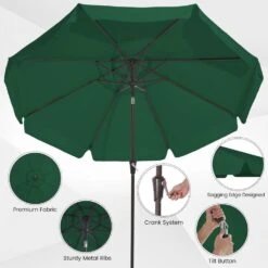 9 Ft. Steel Market Crank And Tilt Outdoor Patio Umbrella In Dark Green -Jearey jearey market umbrellas cbzzs 9 dgn c3 1000
