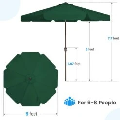 9 Ft. Steel Market Crank And Tilt Outdoor Patio Umbrella In Dark Green -Jearey jearey market umbrellas cbzzs 9 dgn fa 1000
