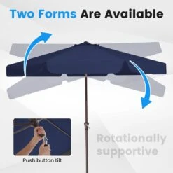 9 Ft. Steel Market Crank And Tilt Outdoor Patio Umbrella In Navy -Jearey jearey market umbrellas cbzzs 9 nv 1f 1000