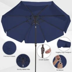 9 Ft. Steel Market Crank And Tilt Outdoor Patio Umbrella In Navy -Jearey jearey market umbrellas cbzzs 9 nv c3 1000