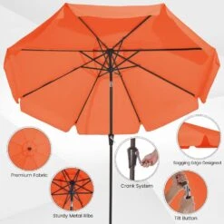 9 Ft. Steel Market Crank And Tilt Outdoor Patio Umbrella In Pumpkin -Jearey jearey market umbrellas cbzzs 9 og c3 1000