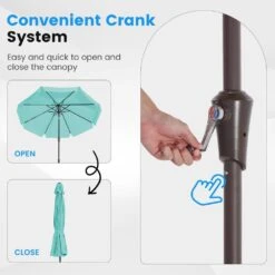 9 Ft. Steel Market Crank And Tilt Outdoor Patio Umbrella In Peacock Blue -Jearey jearey market umbrellas cbzzs 9 pb 4f 1000
