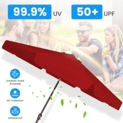 9 Ft. Steel Market Crank And Tilt Outdoor Patio Umbrella In Red -Jearey jearey market umbrellas cbzzs 9 rd 44 1000