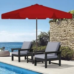 9 Ft. Steel Market Crank And Tilt Outdoor Patio Umbrella In Red