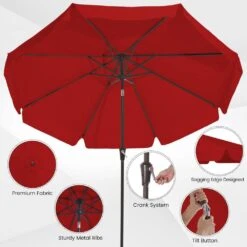 9 Ft. Steel Market Crank And Tilt Outdoor Patio Umbrella In Red -Jearey jearey market umbrellas cbzzs 9 rd c3 1000