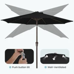 10 Ft. Market Patio Umbrella With Push Button Tilt And Crank In Black -Jearey jearey market umbrellas cx10 bk 1f 1000