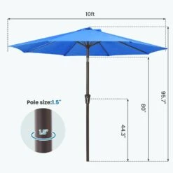 10 Ft. Market Patio Umbrella With Push Button Tilt And Crank In Blue -Jearey jearey market umbrellas cx10 blue 44 1000