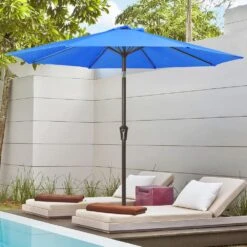 10 Ft. Market Patio Umbrella With Push Button Tilt And Crank In Blue