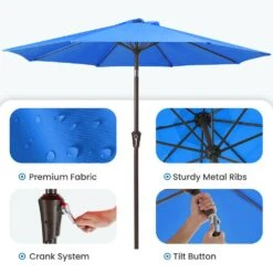 10 Ft. Market Patio Umbrella With Push Button Tilt And Crank In Blue -Jearey jearey market umbrellas cx10 blue c3 1000