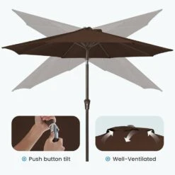 10 Ft. Market Patio Umbrella With Push Button Tilt And Crank In Brown -Jearey jearey market umbrellas cx10 bn 1f 1000