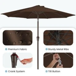 10 Ft. Market Patio Umbrella With Push Button Tilt And Crank In Brown -Jearey jearey market umbrellas cx10 bn c3 1000