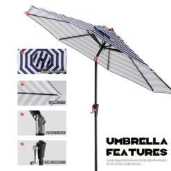 10 Ft. Market Patio Umbrella With Push Button Tilt And Crank In Blue And White Stripes 8 10 Ft. Market Patio Umbrella With Push Button Tilt And Crank In Blue And White Stripes -Jearey jearey market umbrellas cx10 bws 40 1000