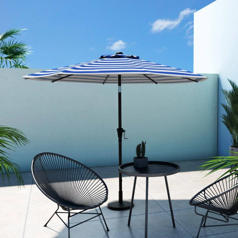 10 Ft. Market Patio Umbrella With Push Button Tilt And Crank In Blue And White Stripes 2 10 Ft. Market Patio Umbrella With Push Button Tilt And Crank In Blue And White Stripes - Image 2