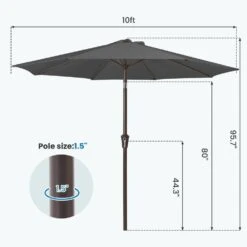 10ft. Market Patio Umbrella With Push Button Tilt And Crank In Gray -Jearey jearey market umbrellas cx10 gray 44 1000