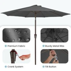 10ft. Market Patio Umbrella With Push Button Tilt And Crank In Gray -Jearey jearey market umbrellas cx10 gray c3 1000