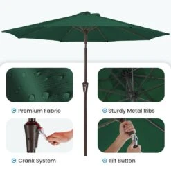 10 Ft. Market Patio Umbrella With Push Button Tilt And Crank In Green 10 10 Ft. Market Patio Umbrella With Push Button Tilt And Crank In Green -Jearey jearey market umbrellas cx10 green c3 1000