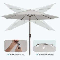 10 Ft. Market Patio Umbrella With Push Button Tilt And Crank In Light Gray -Jearey jearey market umbrellas cx10 lgy 1f 1000