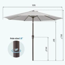 10 Ft. Market Patio Umbrella With Push Button Tilt And Crank In Light Gray -Jearey jearey market umbrellas cx10 lgy 44 1000