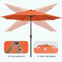 10 Ft. Market Patio Umbrella With Push Button Tilt And Crank In Orange 12 10 Ft. Market Patio Umbrella With Push Button Tilt And Crank In Orange -Jearey jearey market umbrellas cx10 orange 1f 1000