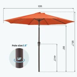 10 Ft. Market Patio Umbrella With Push Button Tilt And Crank In Orange 13 10 Ft. Market Patio Umbrella With Push Button Tilt And Crank In Orange -Jearey jearey market umbrellas cx10 orange 44 1000