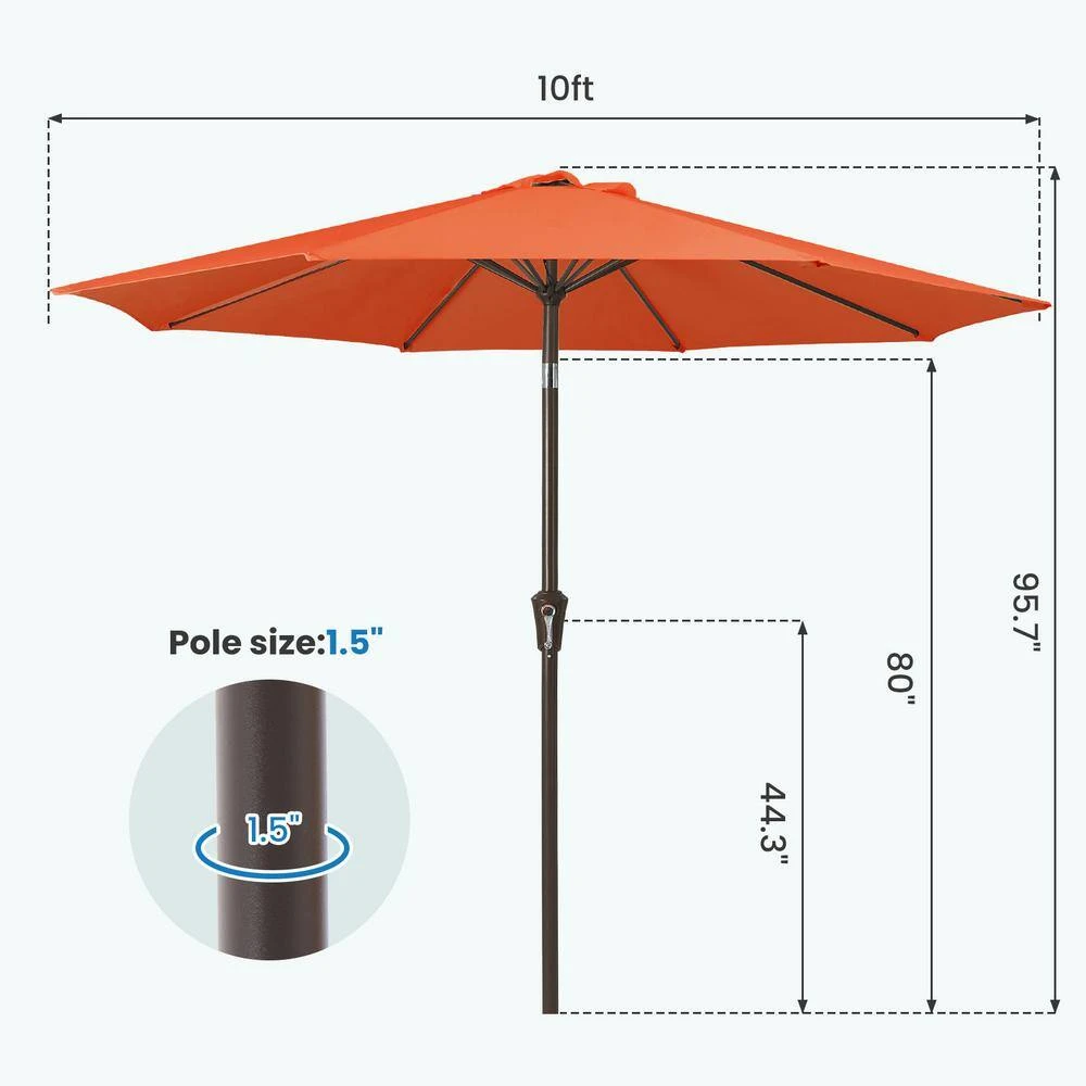 10 Ft. Market Patio Umbrella With Push Button Tilt And Crank In Orange 7 10 Ft. Market Patio Umbrella With Push Button Tilt And Crank In Orange - Image 7