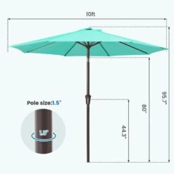 10 Ft. Market Patio Umbrella With Push Button Tilt And Crank In Peacock Blue -Jearey jearey market umbrellas cx10 pb 44 1000