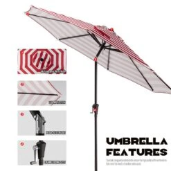 10 Ft. Market Patio Umbrella With Push Button Tilt And Crank In Red And White Stripes -Jearey jearey market umbrellas cx10 rws 40 1000