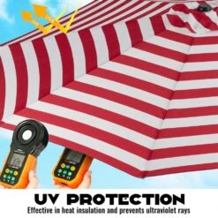 10 Ft. Market Patio Umbrella With Push Button Tilt And Crank In Red And White Stripes -Jearey jearey market umbrellas cx10 rws a0 1000