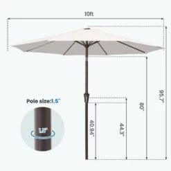10 Ft. Market Patio Umbrella With Push Button Tilt And Crank In Off-White -Jearey jearey market umbrellas cx10 wt 44 1000